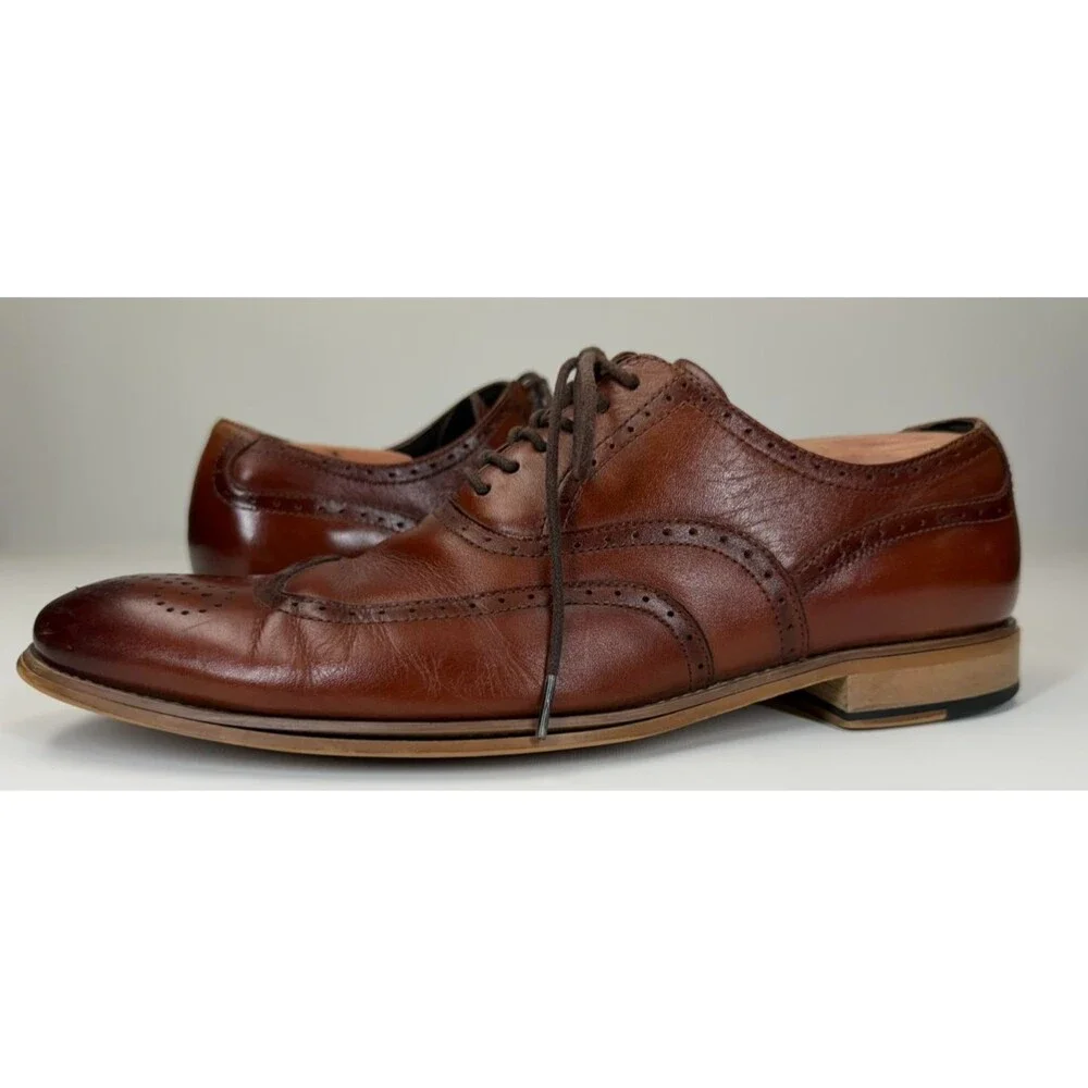 STACY ADAMS Mens Casual Dress Shoes Brown Leather Oxfords Brogue Sz Size 10M